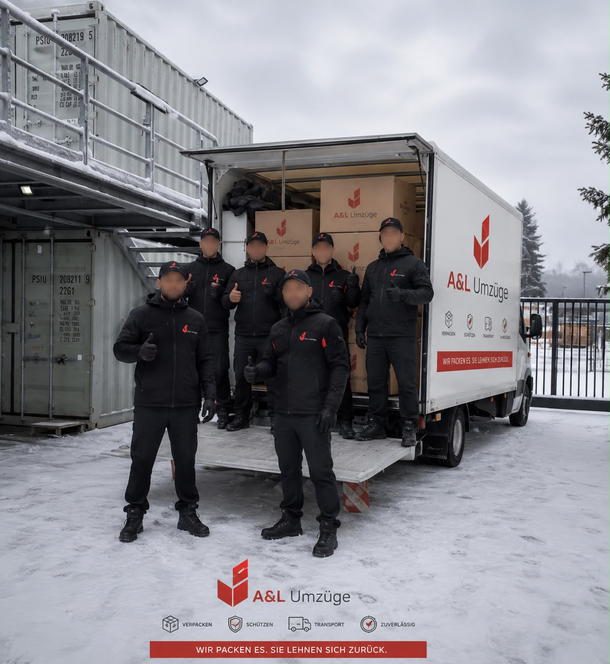 Das Team von A&L Umzüge vor dem Umzugswagen
